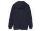 Un sweat-shirt à capuche bleu marine avec fermeture éclair, vu de dos.