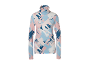 Haut à col roulé à manches longues avec un motif abstrait de coups de pinceau rose, bleu et blanc.