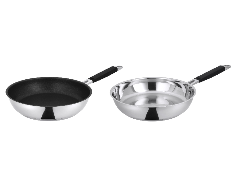 Poêles en acier inoxydable SILVERCREST® Premium, une revêtue et une non revêtue, Ø 28 cm.