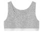 Un soutien-gorge de sport gris sans bretelles.