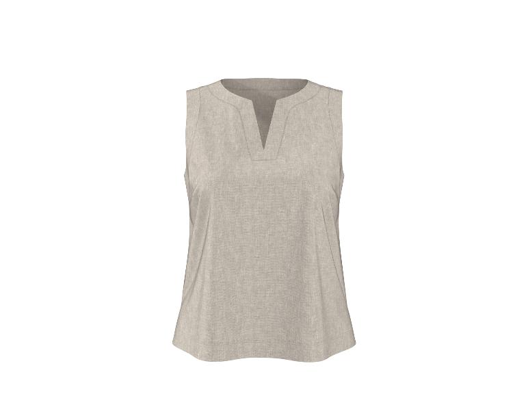 Chemisier beige sans manches pour femme avec col en V.