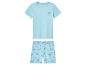 Ensemble t-shirt et short bleu clair à imprimé palmiers.