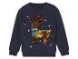 Un sweat-shirt bleu marine avec un renne en paillettes.