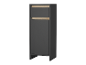 Une armoire de rangement étroite gris foncé avec un petit tiroir et une porte.