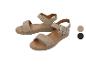 Sandales femme beiges à boucle et semelle épaisse, avec options de couleur beige et noir.