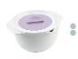 Un bol de mélange blanc avec un couvercle violet
