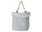 Un sac à langer gris avec des poignées en cuir.