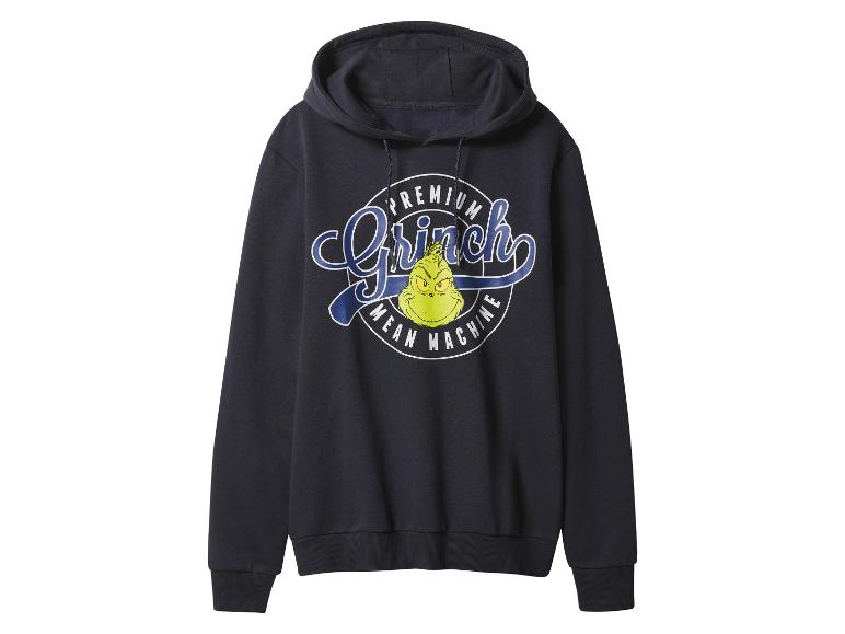 Sweat à capuche bleu foncé avec imprimé Grinch et le texte « Premium Grinch Mean Machine ».