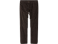 Pantalon en velours côtelé marron foncé avec taille élastique et fermeture boutonnée.