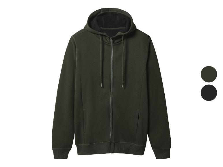 Sweat à capuche zippé vert foncé avec deux échantillons de couleur.