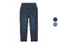 Jeans enfant, coupe droite, bleu foncé et bleu moyen.
