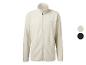 Veste polaire beige avec fermeture éclair et col montant, également disponible en noir.