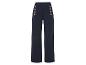 Pantalon large bleu marine à boutons dorés.