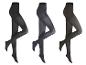 Trois paires de collants pour femmes en noir, gris et marron, sur fond blanc.