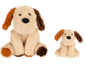 Deux peluches de chien de tailles différentes avec des oreilles marron et orange