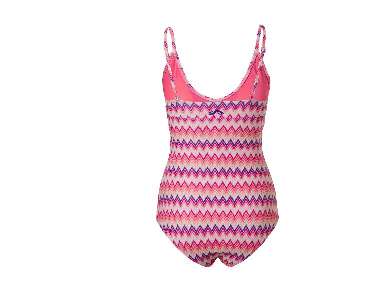 Maillot de bain une pièce femme avec motif zigzag rose et violet.