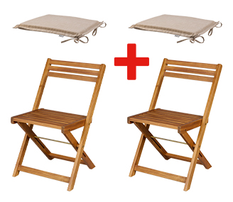LIVARNO home Chaises pliantes + Coussins SEVILLA, crème