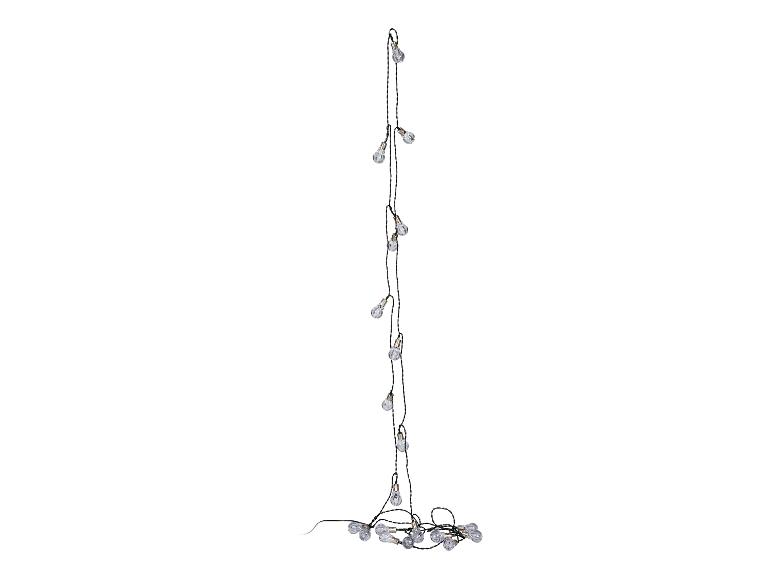 Guirlande lumineuse avec ampoules transparentes sur fond blanc.