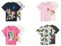 Quatre ensembles de t-shirts pour enfants : Pat' Patrouille, Barbie et Hot Wheels.