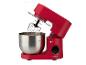 Robot pâtissier rouge SilverCrest avec bol en acier inoxydable et fouet.