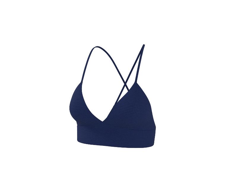 Bralette côtelée bleu marine avec de fines bretelles croisées.