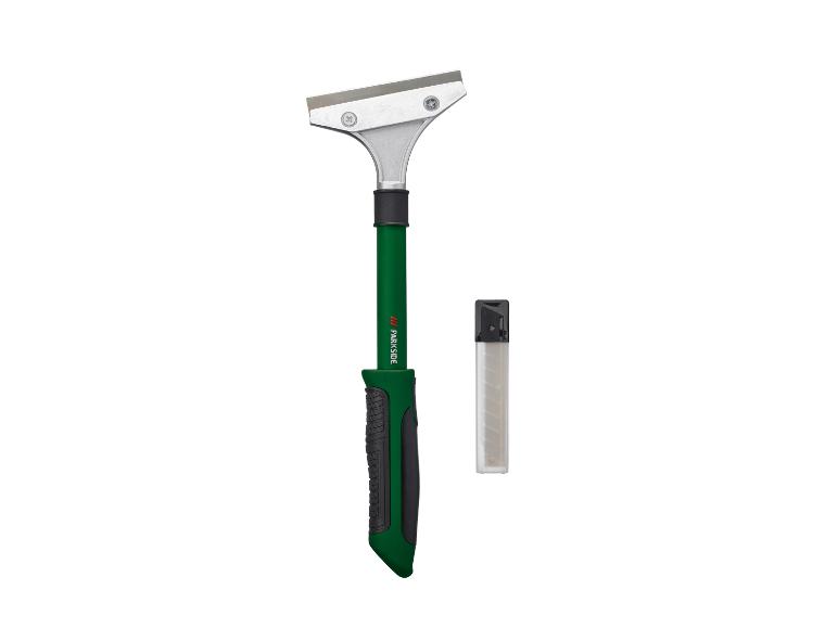 Grattoir PARKSIDE avec manche vert et lames de rechange.
