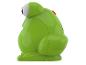 Jouet ou objet décoratif en forme de grenouille verte avec un bouton rouge sur le dos.