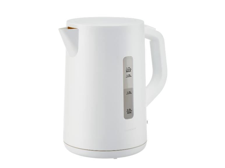 Bouilloire blanche SilverCrest avec indicateur de volume de 1,7 L.