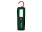 Une lampe de travail Parkside verte avec un crochet rouge.