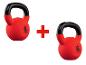Deux kettlebells rouges de 8 kg, marque inconnue.