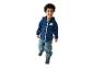Enfant souriant en ensemble de pluie bleu avec motif nuage et inscription 'HAPPY DAY'.