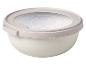 Bol en plastique blanc avec couvercle gris et transparent
