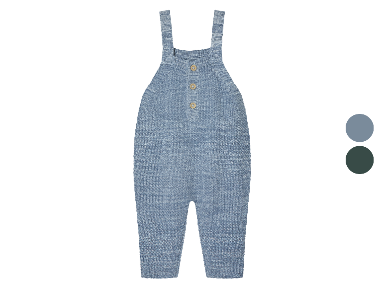 Salopette en tricot bleu pour bébés.