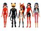 Poupées de Miraculous : Les aventures de Ladybug & Chat Noir, y compris Ladybug, Chat Noir, Rena Rouge et Marinette.