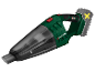 Un aspirateur Parkside sans fil vert avec un bac à poussière transparent.