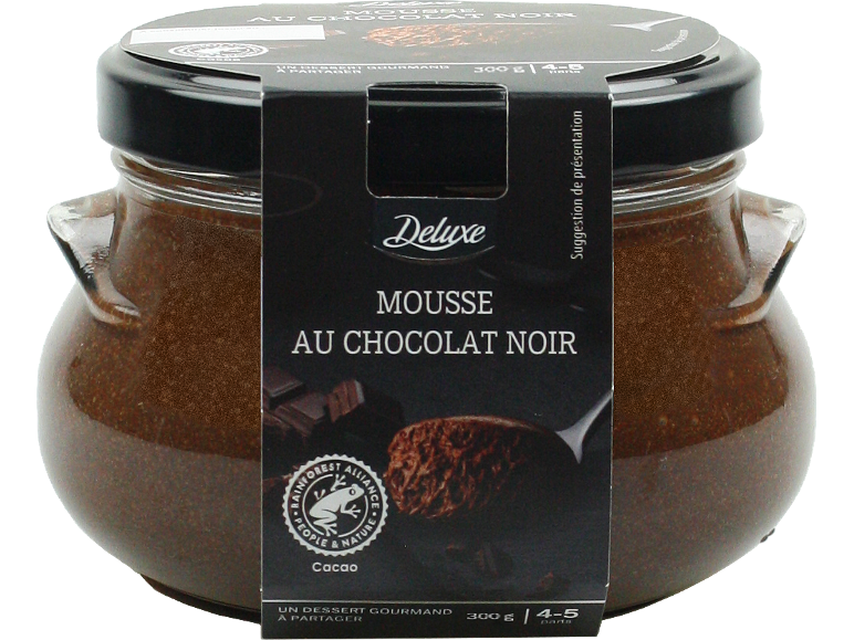 Mousse au chocolat noir en pot de verre, 300g, 4-5 portions.