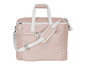 Un sac de voyage Topmove rose avec des poignées et une bandoulière blanches.