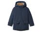 Veste parka bleu marine pour enfants avec capuche doublée de fausse fourrure.