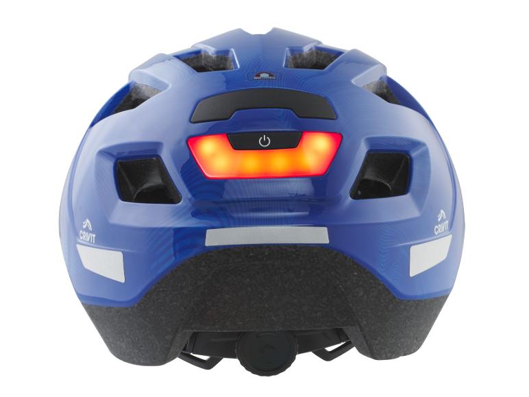 Casque de vélo bleu avec feu arrière et réflecteurs