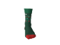 Chaussette verte avec pointe rouge et motif géométrique