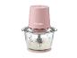 Hachoir électrique rose avec bol en verre rempli de crème
