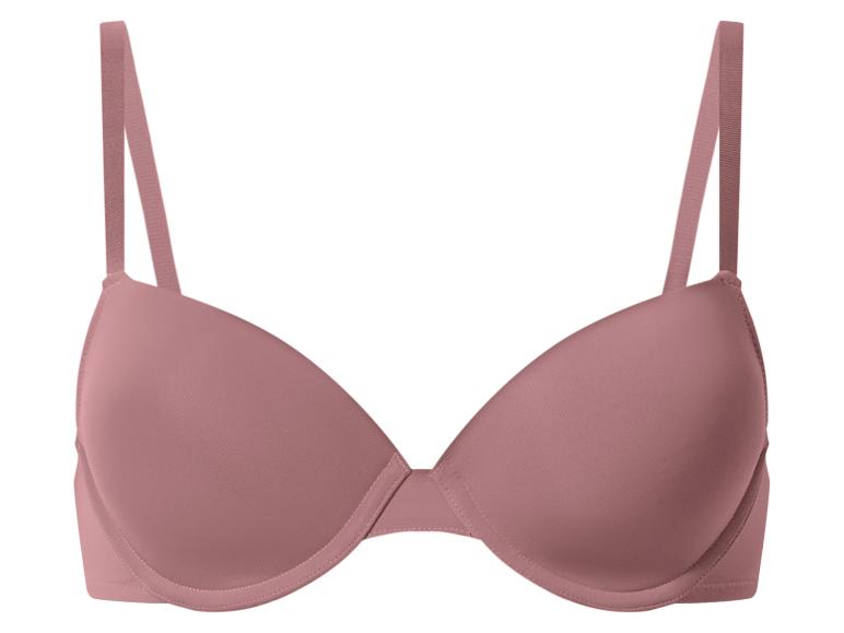 Soutien-gorge rose avec bretelles réglables et bonnets lisses.
