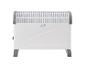 Radiateur convecteur électrique blanc avec accents gris et symboles d'avertissement