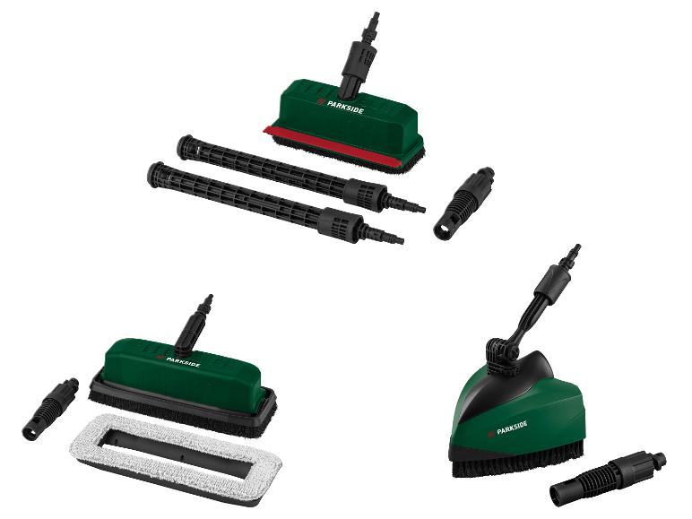 Ensemble de brosses de nettoyage Parkside avec perches d'extension et divers accessoires.