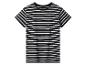 T-shirt rayé noir à manches courtes avec des rayures horizontales blanches.
