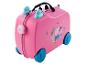Valise rose à roulettes Peppa Pig, motif tropical.