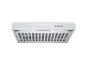 Hotte aspirante en acier inoxydable avec boutons et grille, sur fond blanc.