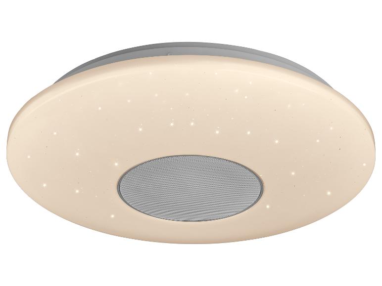 Plafonnier LED rond avec haut-parleur intégré et effet étoiles.