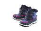Bottes d'hiver pour enfants, bleues et roses, avec doublure en fourrure et fermetures velcro.