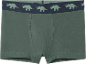 Boxer vert avec ceinture élastique bleue à motif de dinosaures tricératops